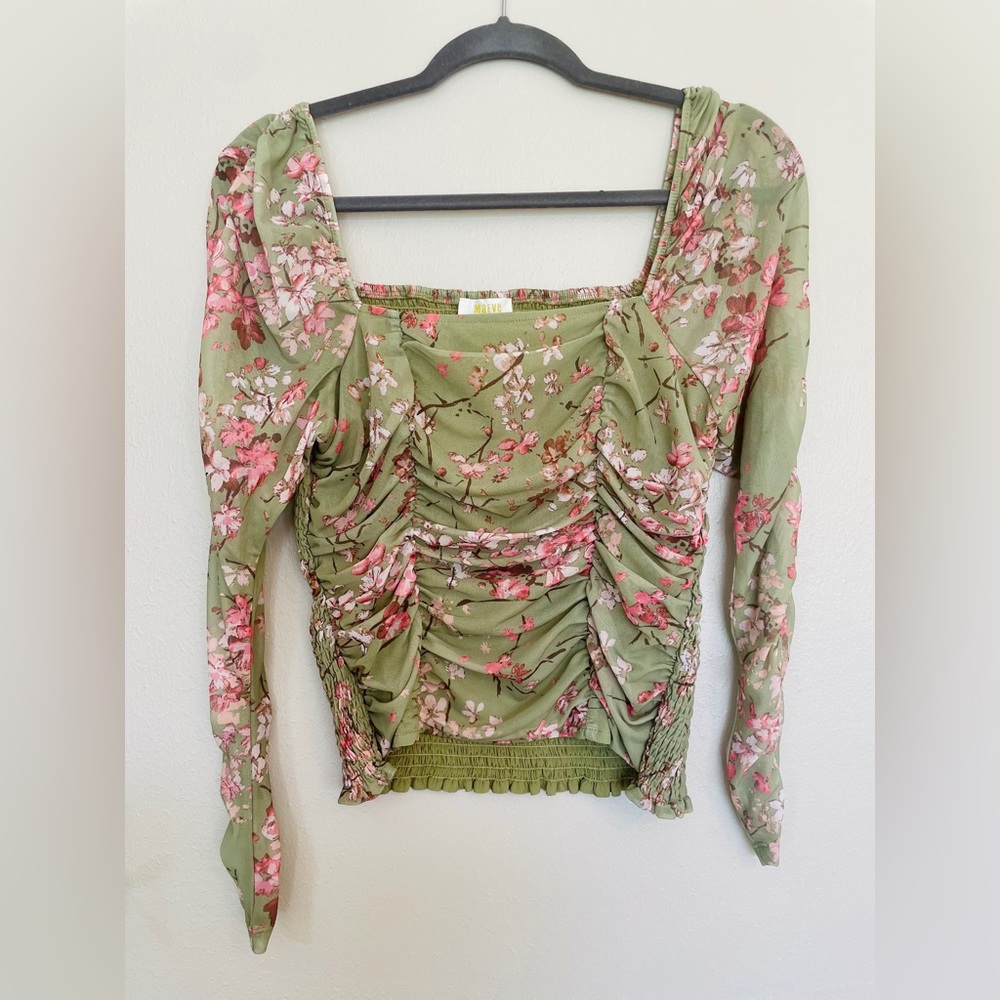Anthropologie Green Floral Top